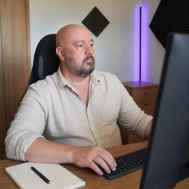 Eric Dieperink aan het werk achter zijn scherm